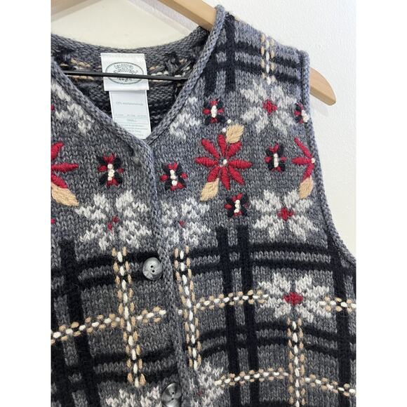 90s Cottagecore Grandma Wool Knit S Windowpane Plaid Vest Rustic Grunge Cozy Y2K - Picture 4 of 12